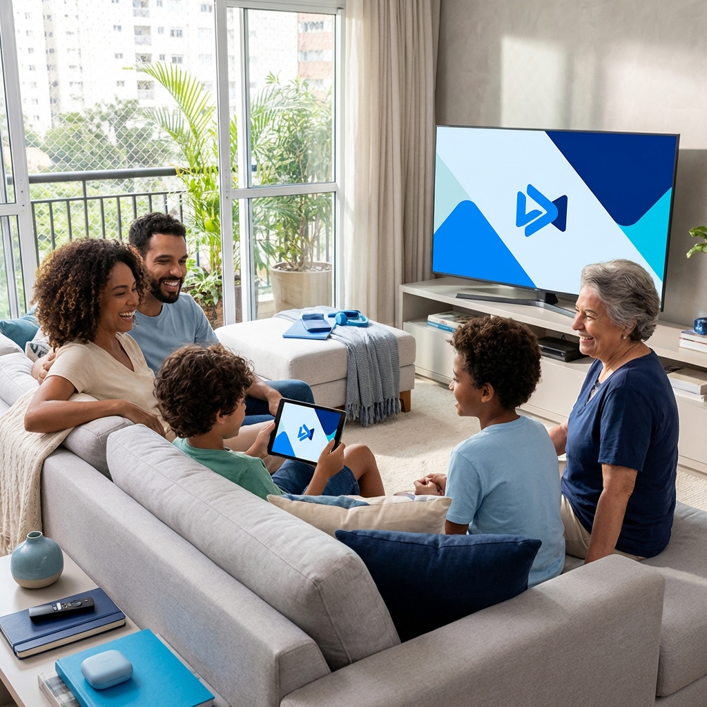 Família feliz usando internet